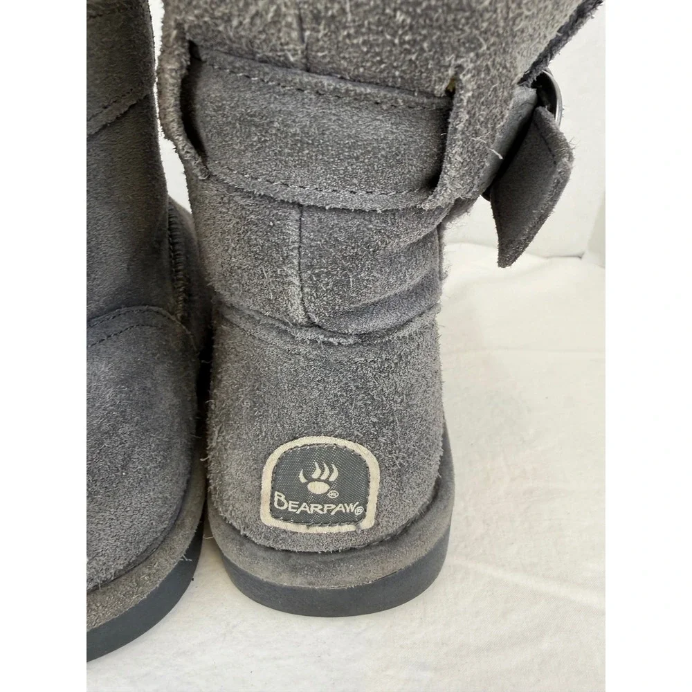Bearpaw Womens Gray Suede Winter Boots Side Buckle Wool Blend Lining Size 8‎